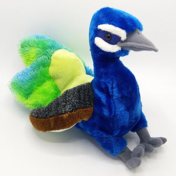 Peacock Bird Plush 10 in Blue Green Stuffed Animal Toy K M International 2005 - Picture 1 of 14